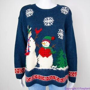 Vintage Croft & Barrow Christmas sweater with‎ 3D snowman cardinal, L